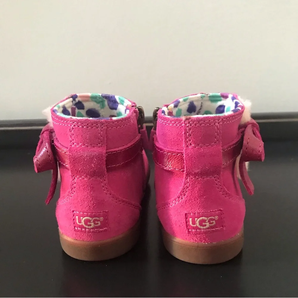 UGG Australia Libbie 1005151T Raspberry Suede, Bow Ankle Boots, Toddler Size 9.5